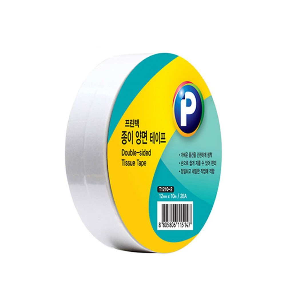 [오늘출발] 프린텍/종이 양면테이프/12mmx10m/2개입/T1210-2