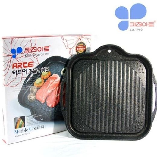 키친아트 국산 키친아트 아르떼 주물 구이 팬 삼겹살 고기 불판 사각 로스트팬 캠핑 30cm