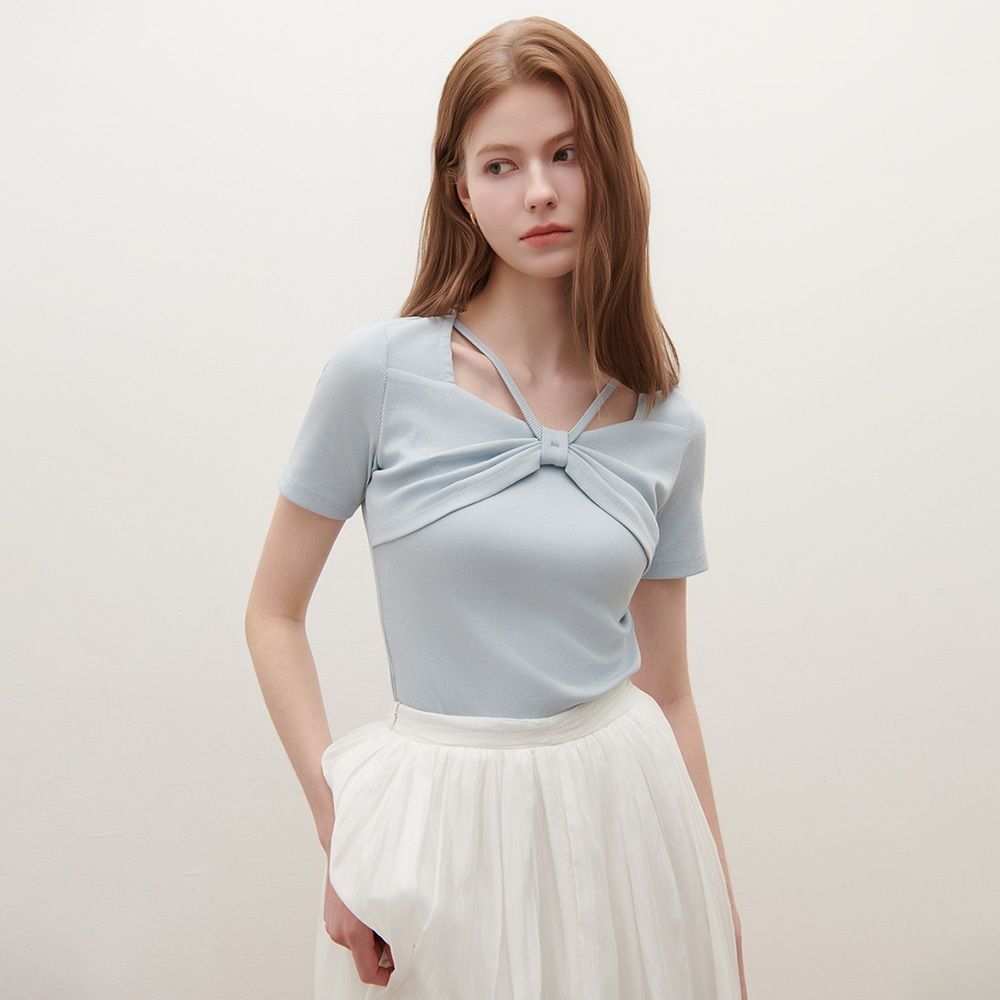 소프트 리본 스트랩 슬림 티셔츠_2컬러 O262T501