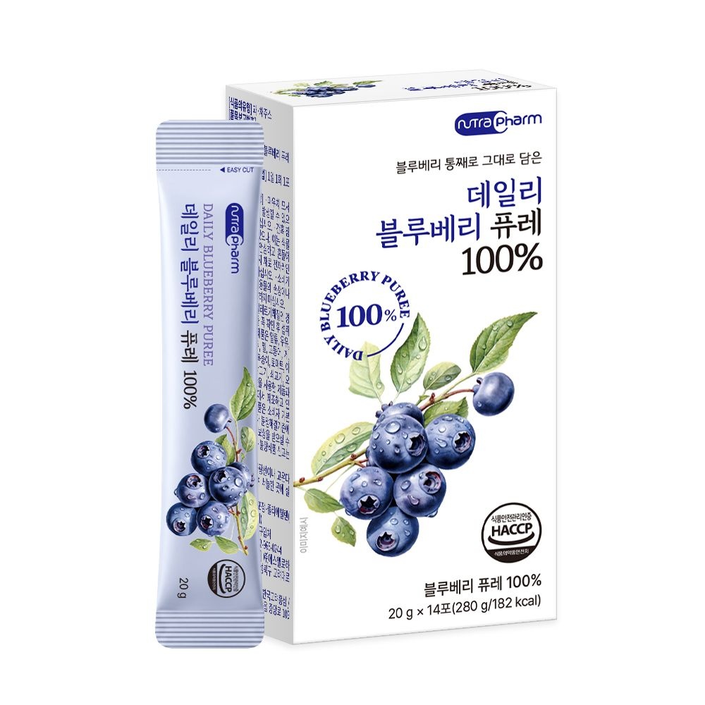 뉴트라팜 데일리 블루베리 퓨레 100% 14포 1박스 안토시아닌 블루베리즙 블루베리스틱 1포당 40알