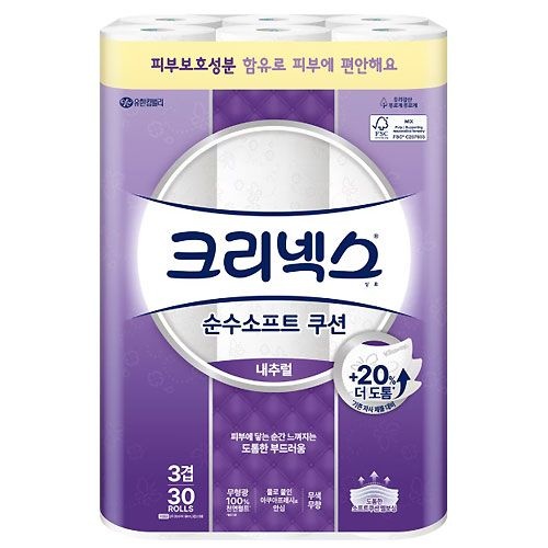 [온누리7%혜택]크리넥스 순수 소프트 내추럴 3겹 30m 30롤 - 1개