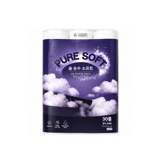 숨 순수 소프트 3겹 30m 30롤 2팩 100% 천연펄프 무형광 화장지