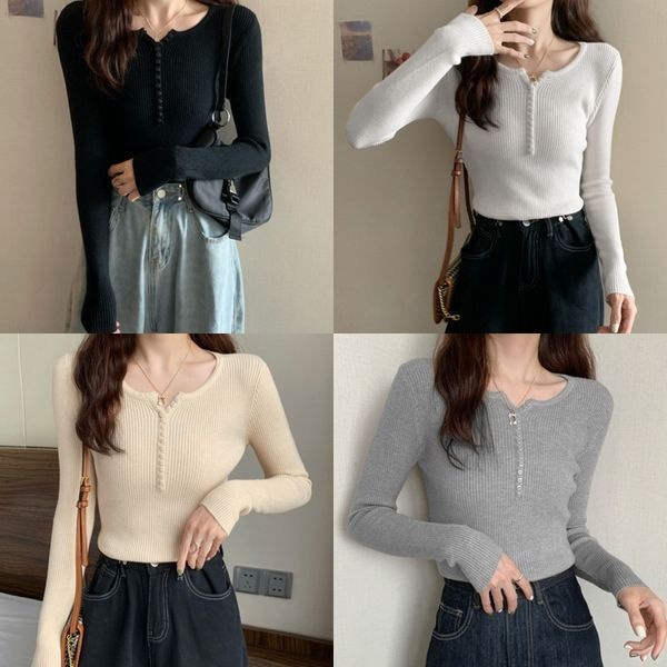 모노위크 모노위크 [하프클럽]미친가성비 라운드넥 슬림 단추 반오픈 골지니트