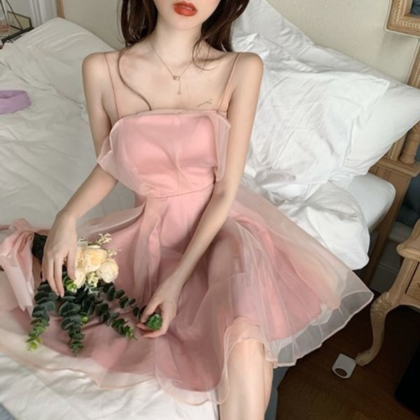 르뚜앙 [하프클럽]커수 셀프웨딩 브라이덜샤워원피스 화이트 핑크 여름 휴양지 바캉스 나시 키작녀 쉬폰 미니 원피스