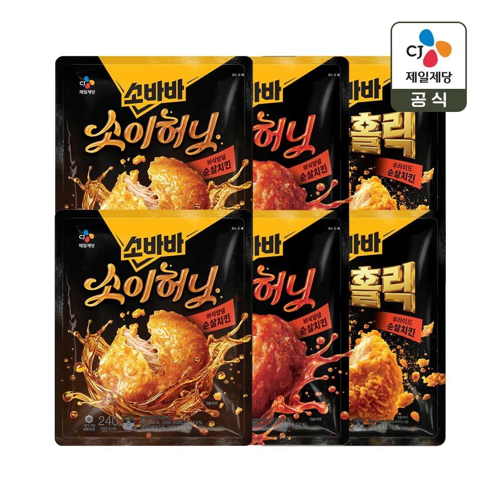 고메 소바바치킨 소이허니 순살 240g x2개+양념 순살 240g x2개+황금홀릭 순살 240g x2개