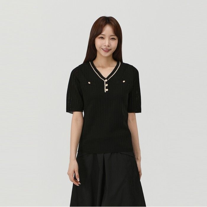 피에이티 [PAT] 5부 단추 브이넥 스웨터_1L43201