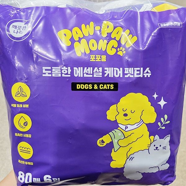 포포몽 도톰한 에센셜 케어 펫티슈 80매 x 6개
