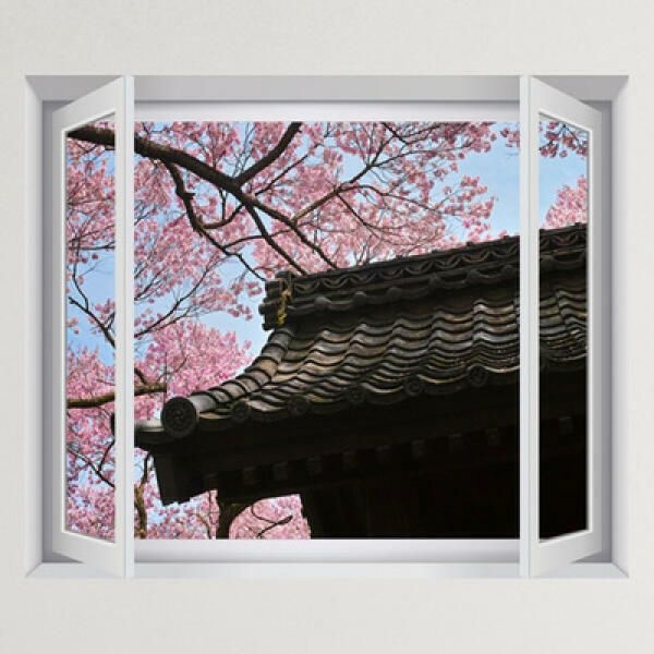 아트박스 (현대Hmall) 아트박스/꾸밈 iy884-벚꽃드리워진기와집_창문그림액자(중형)