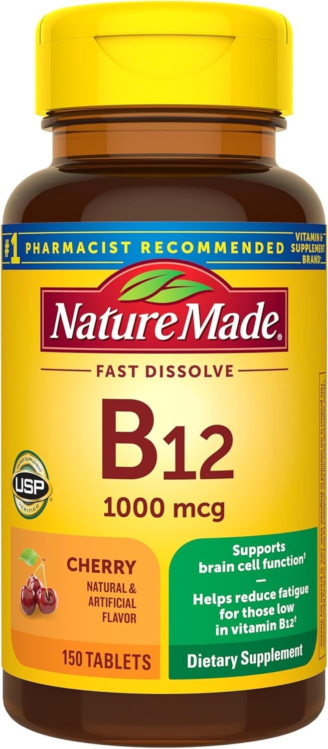 자연이 만든 비타민 B12 1000 mcg, 에너지 대사 지원을 위한 설하정, 무설탕 빠르게 용해되는 정제 150개, 150일 공급