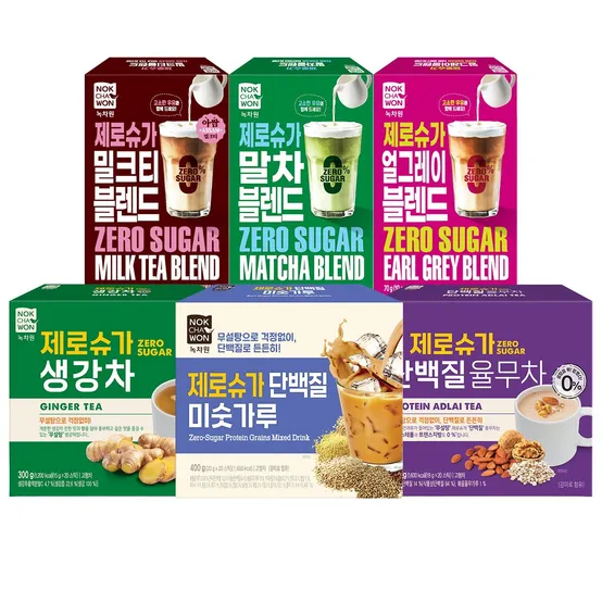 [1+1] 녹차원 제로슈가 말차/단백질 미숫가루 /밀크티 외 5종 교차 가능, 골라담기