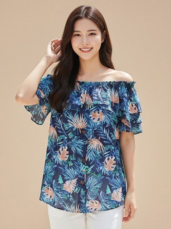 꼼빠니아 프릴 트로피컬 블라우스_CAAU5-WRB360 3418349