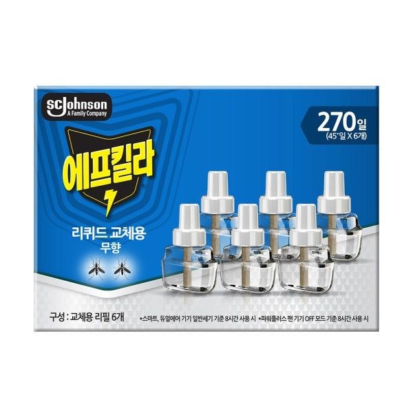 에프킬라 리퀴드 모기향 파리 해충 무향 리필 45일 6개 GST