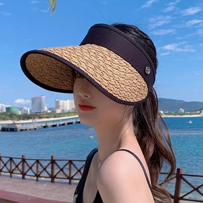 [패션플러스][올스쿨]밀짚 차단 04007 선캡 썬캡 단체 KN UV 돌돌이 여성 모자 로모주 자외선 단체선캡 (38763022)