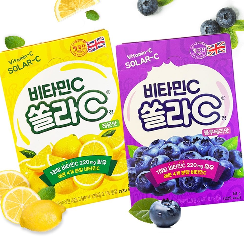 [오늘출발] 고려은단 쏠라C 2g x 30정 레몬맛 블루베리맛 비타민C 어린이 사탕 간식 D