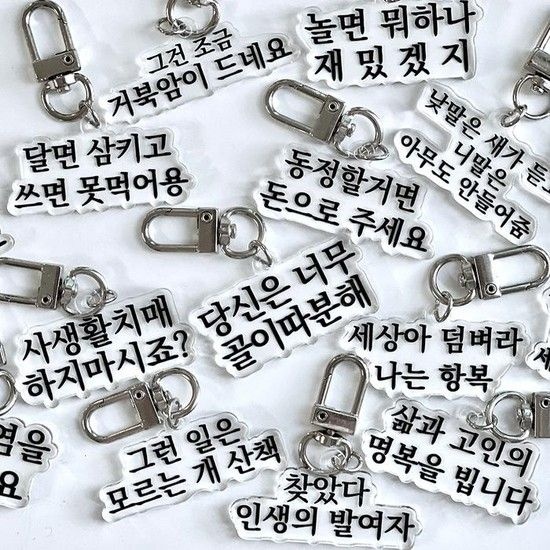 맞춤법 파괴 병맛 키링 [8+8종 쓸데없는 선물 인싸템 신박한 킹받는 힙한 밈 짤 열쇠고리 아크릴 키홀더] (16025956)