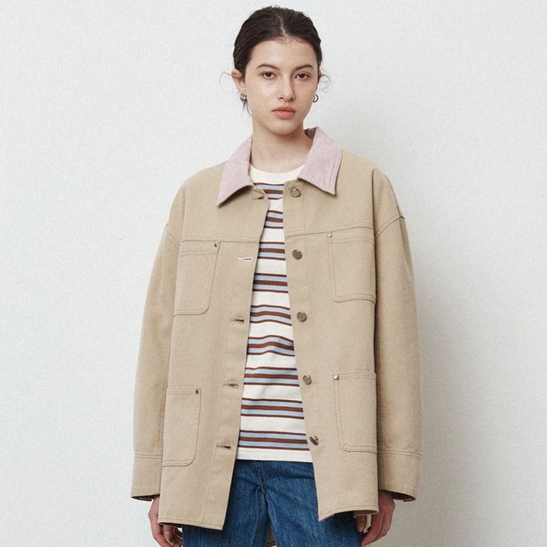 [김나영 착용]Overfit Color Cotton Work Jacket _Beige_LSTD0JK03WBE10