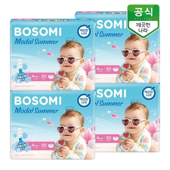 보솜이 모달썸머 팬티 기저귀 4단계(8-13kg) 대형 30개입 x 4팩