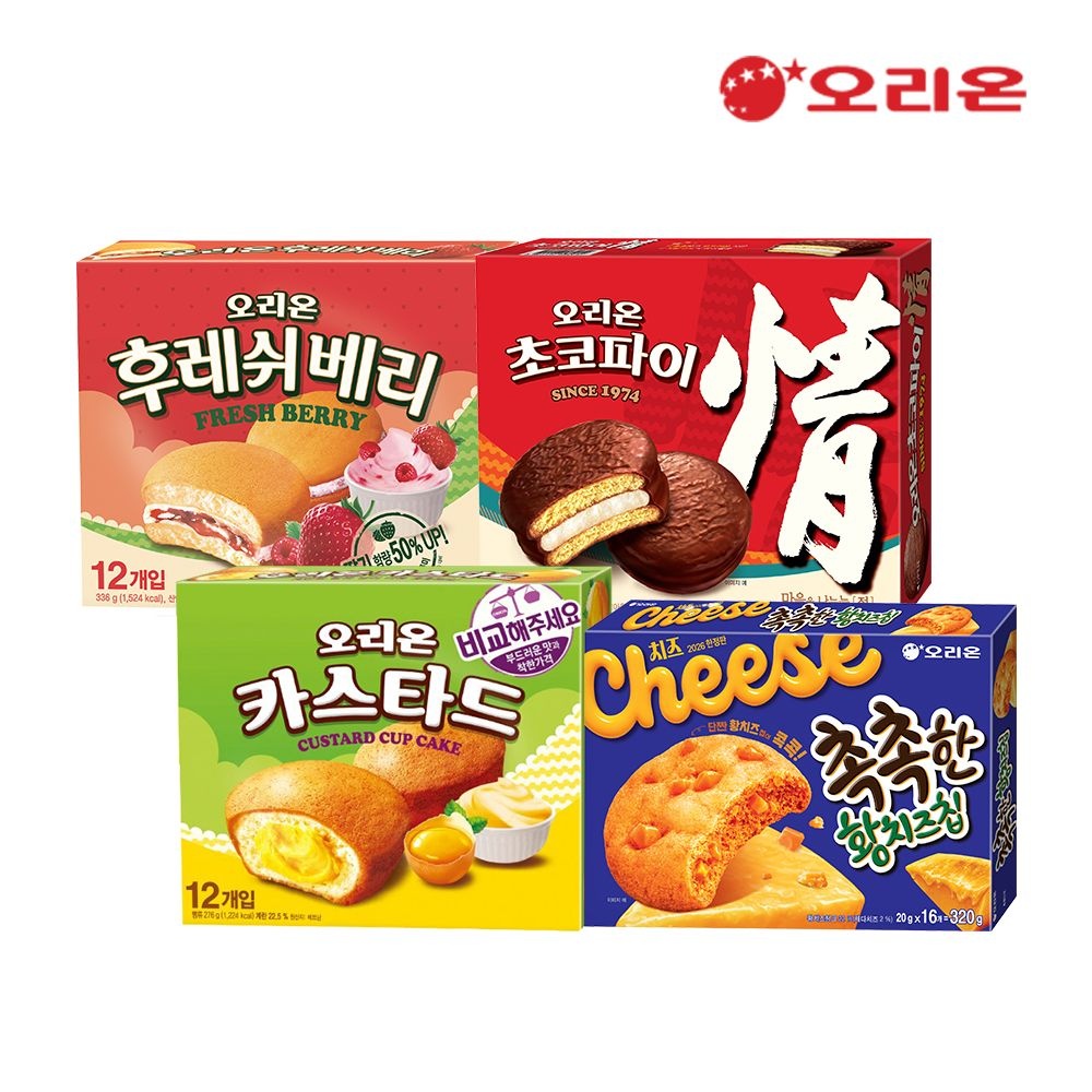 [롯데온] 촉촉한황치즈칩16p+초코파이12p+후레쉬베리12p+카스타드12p (16,790원/무료)