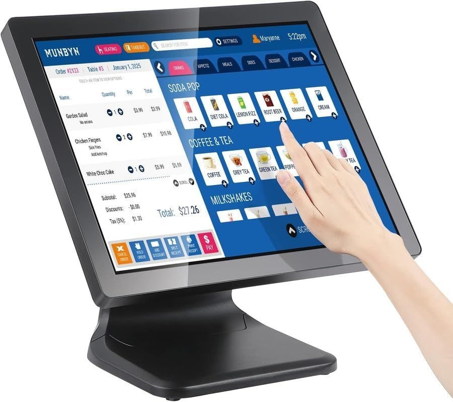 MUNBYN 17인치 POS-터치스크린 모니터, 멀티터치 400니트 트루 플랫 심리스 정전식 LED, 사무실, POS, 레스토랑용 VGA/HDMI