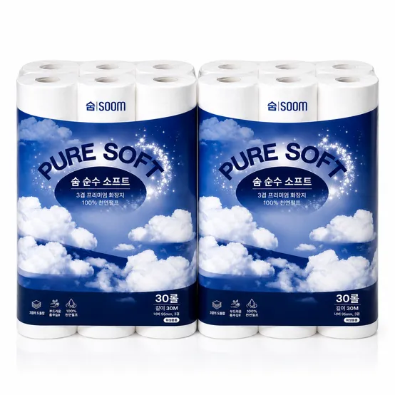 숨 순수 소프트 3겹 30m 30롤 2팩 100% 대용량 가정용 업소용 
