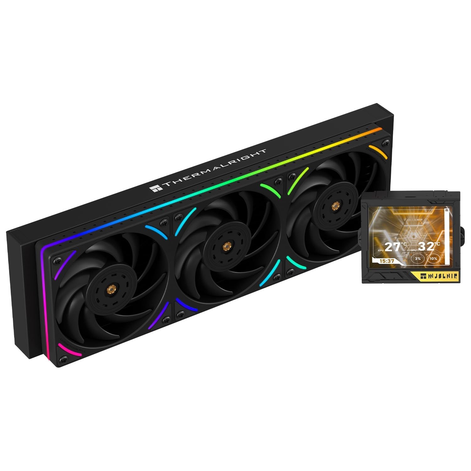 Thermalright Mjolnir Vision 360 UB PRO ARGB 블랙 CPU Aio 쿨러, 인라인 팬이 장착된 PC 사양 워터 쿨러 시스템, 640x480 해상도의