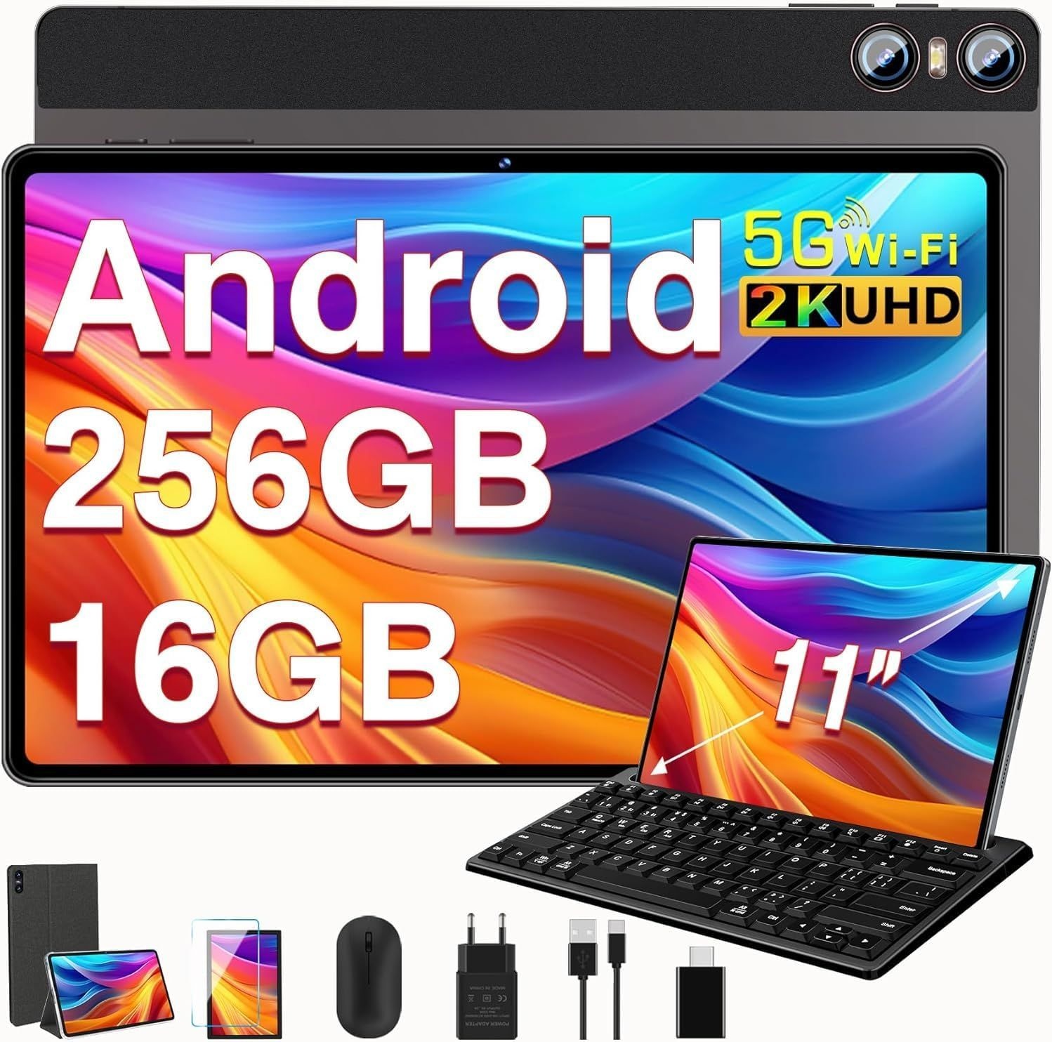 SEBBE 2026 태블릿 11인치 안드로이드, 제미니 AI 화면 2K, 16GB RAM +256G + 2TB TF, 10000mAh, 2.0GHz 옥타코어, 와이드바인 L1, 8MP