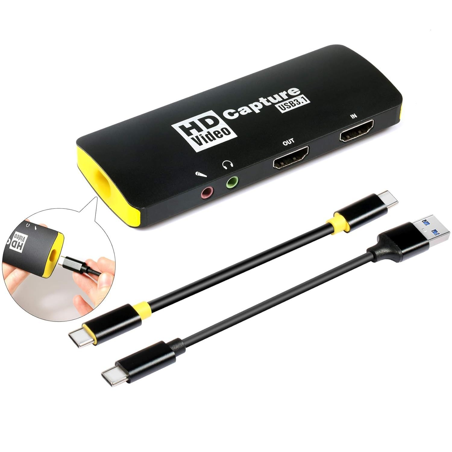 미라박스 게임 캡처 카드, USB3.1 타입 C HDMI 1080P 60FPS HD 오디오 비디오 장치 CamLink for PS4 Switch OBS 유튜브 라이브
