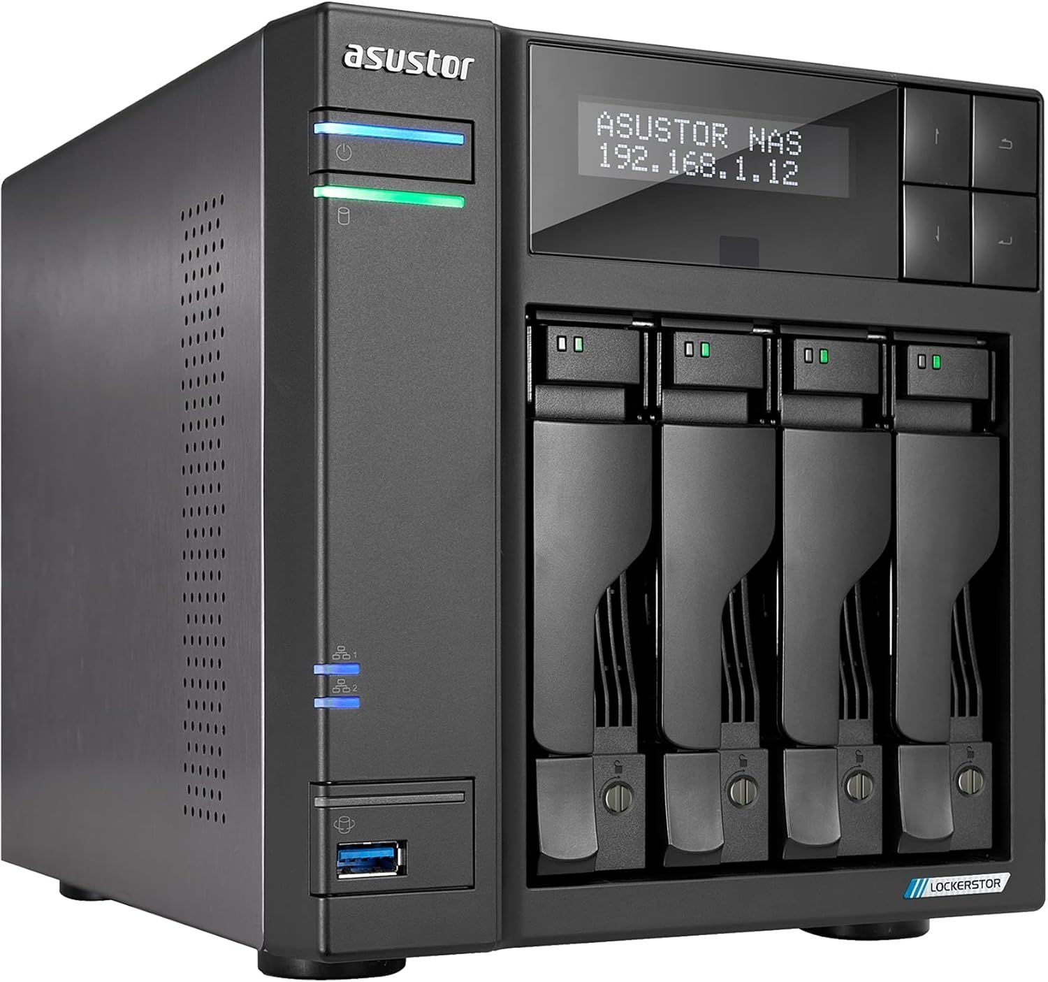 Asustor Lockerstor 4 Gen2 - AS6704T | 4-Bay NAS, 쿼드코어 2.0GHz 프로세서, 4개의 M.2 NVMe 슬롯(PCIe 3.0), 듀얼 2.5GbE, 10GbE로 확장