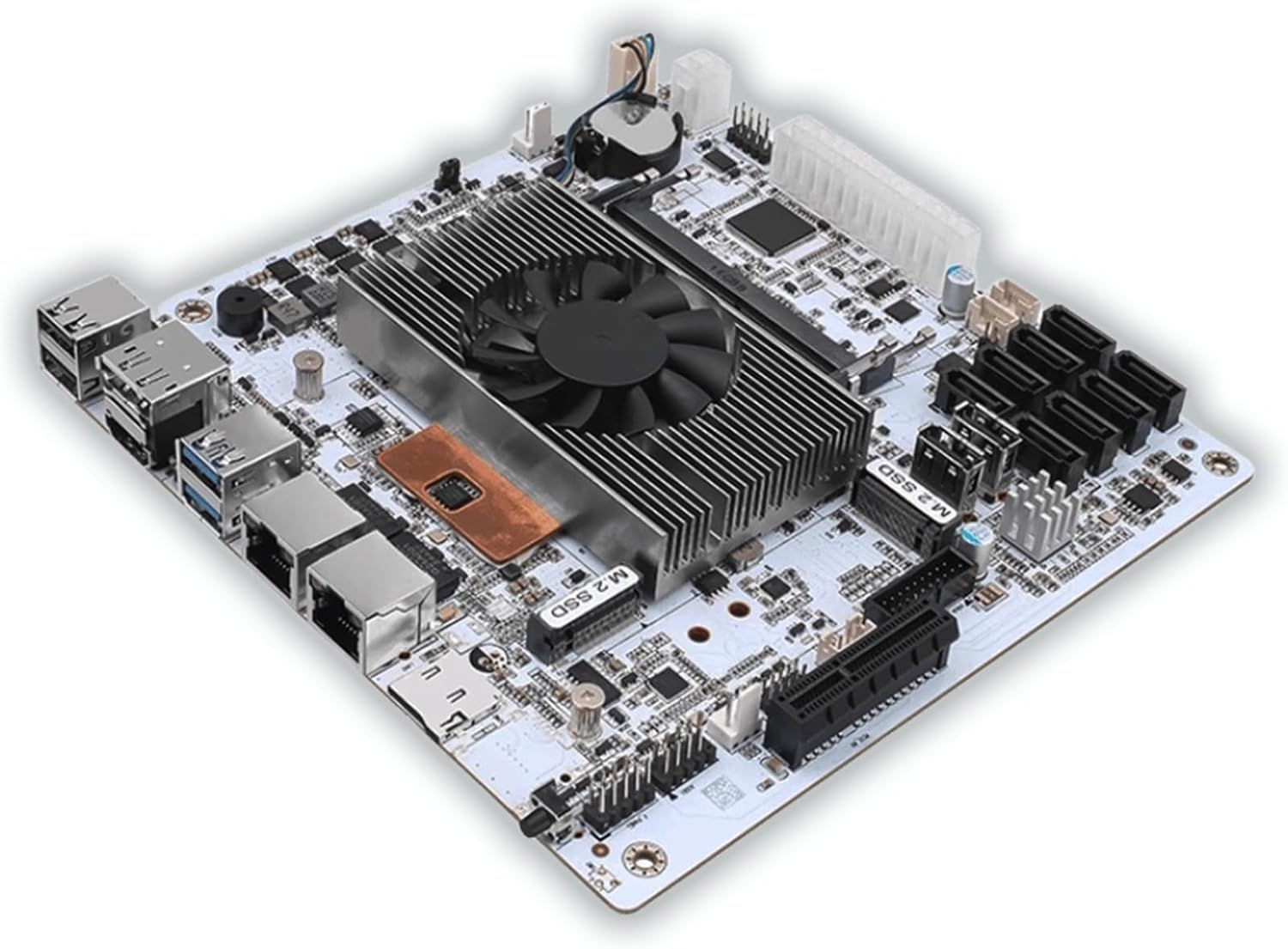 쿼드코어 8 스레드 저전력 CPU, 듀얼 2.5G LAN, SATA, HDMI/DP 4K, PCIe x4, 2 M.2 NVMe, DDR4 RAM이 탑재된 미니 ITX 마더보드 - 홈