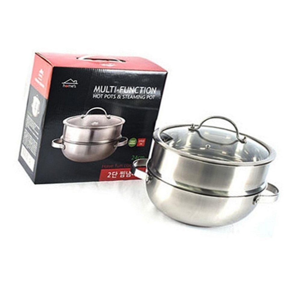 온길샾 인덕션겸용 2단 스텐 찜기 24CM 인덕션찜냄비 스텐찜냄비
