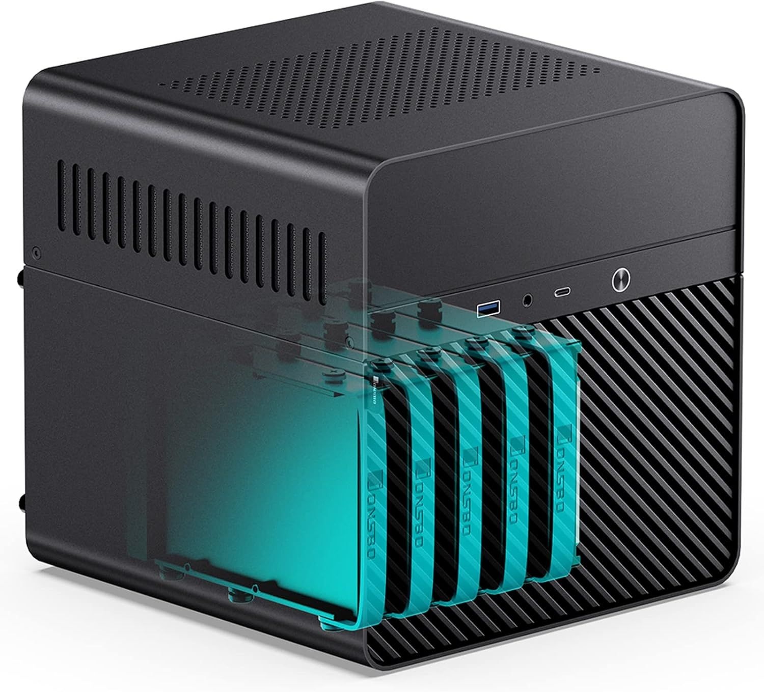 JONSBO N2 블랙 NAS ITX 케이스 5+1 디스크 베이 미니 알루미늄 케이스, 내장 12cm 팬, SFX 파워 바이트(L150mm 최대), 65mm CPU