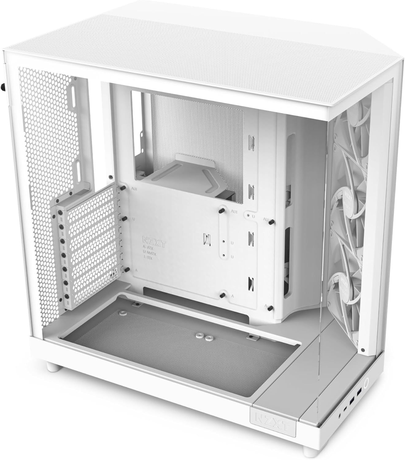 NZXT H6 플로우 | CC-H61FW-01 컴팩트 듀얼 챔버 미드 타워 공기 흐름 케이스 유리 패널 고성능 120mm 팬 3개 포함 케이블