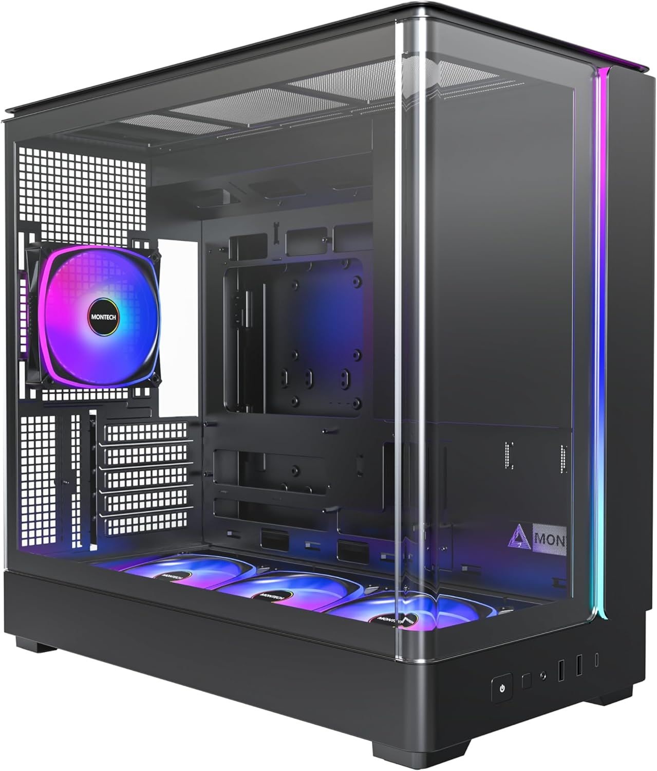 MONTECH King 15 PRO Micro-ATX PC 케이스, 곡면 유리, 굴뚝 공기 흐름, 360mm 라디에이터 지원, 고성능 시스템용 컴팩트