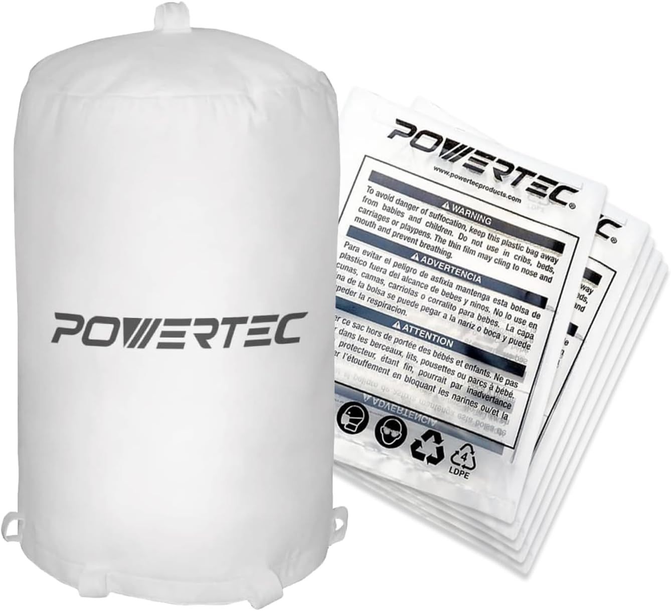 POWERTEC 70425 집진 봉투 세트 | 21인치 x 31인치 1마이크론 필터 상부 봉투, 5개의 투명 플라스틱 20인치 43인치, 1팩