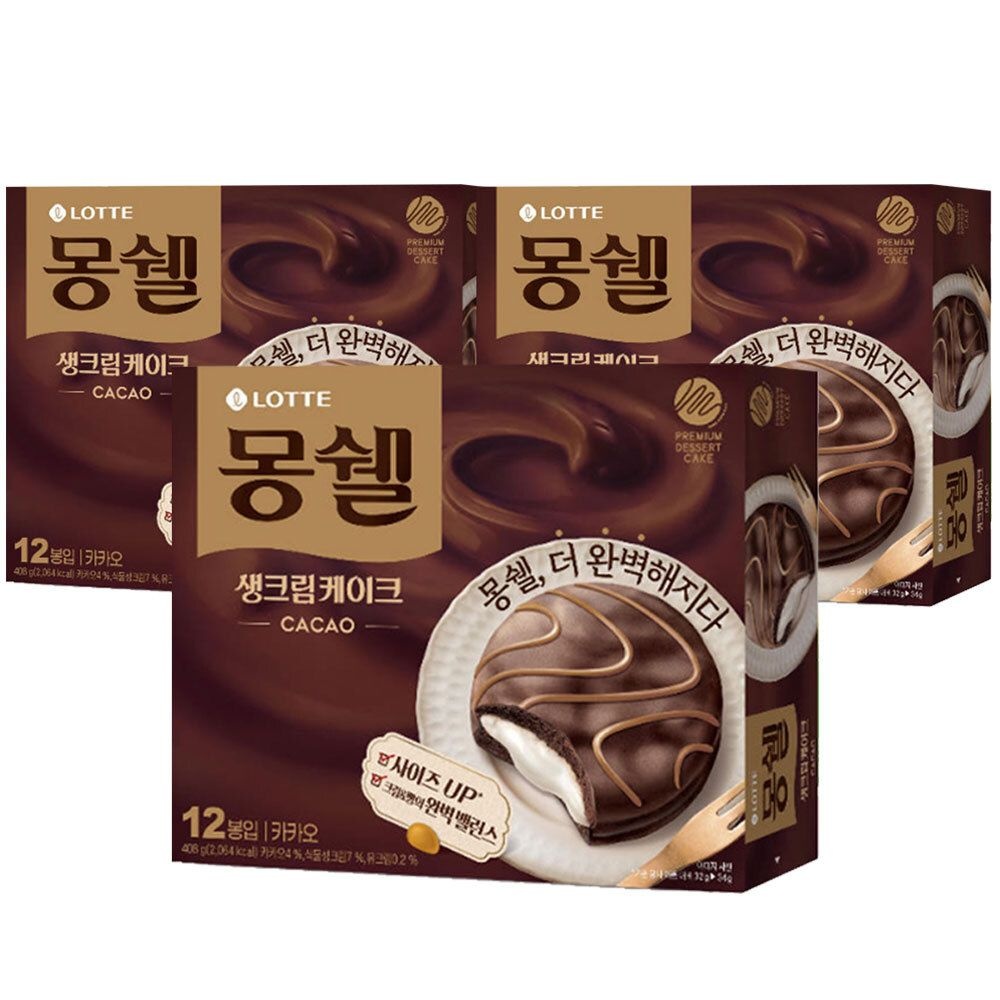 롯데웰푸드 몽쉘 생크림 카카오 408g x 3개