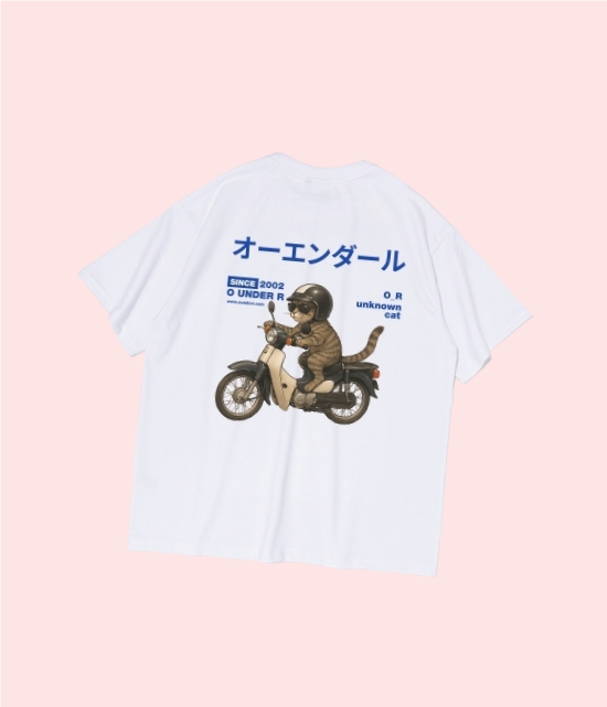 [오늘출발] 오언더알 OUNDERR RIDING BIKE CAT 오버핏 반팔티 반팔 티셔츠 상의 (화이트) OU25S3201 3887586