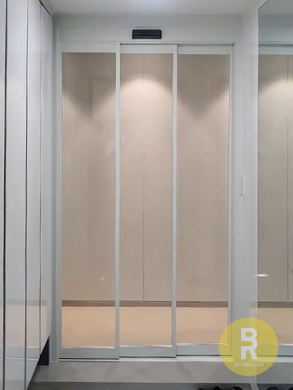 바른도어 [30% 중복쿠폰] 01번 자동문 초슬림3연동중문 화이트 브론즈강화유리(컬러디자인변경가능)