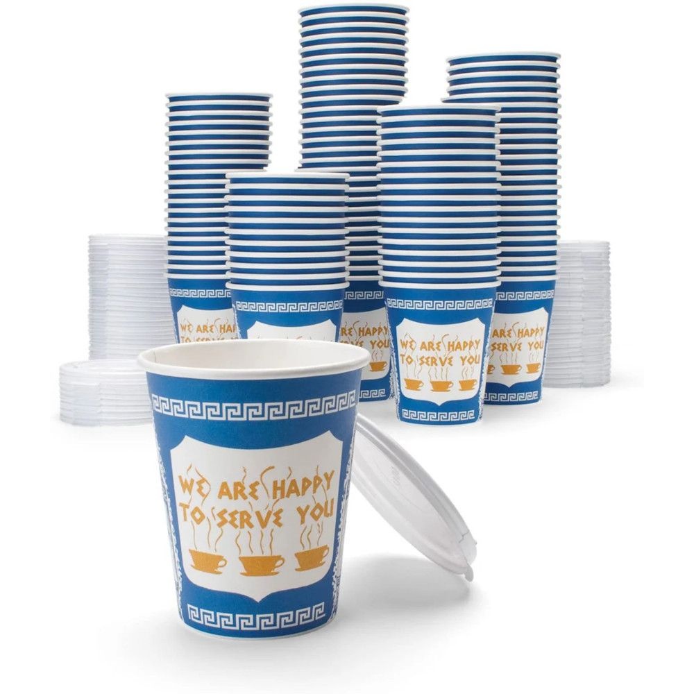 뉴욕 WE ARE HAPPY TO SERVE YOU 커피 투 고 종이컵 뚜껑 포함 295ml 100개