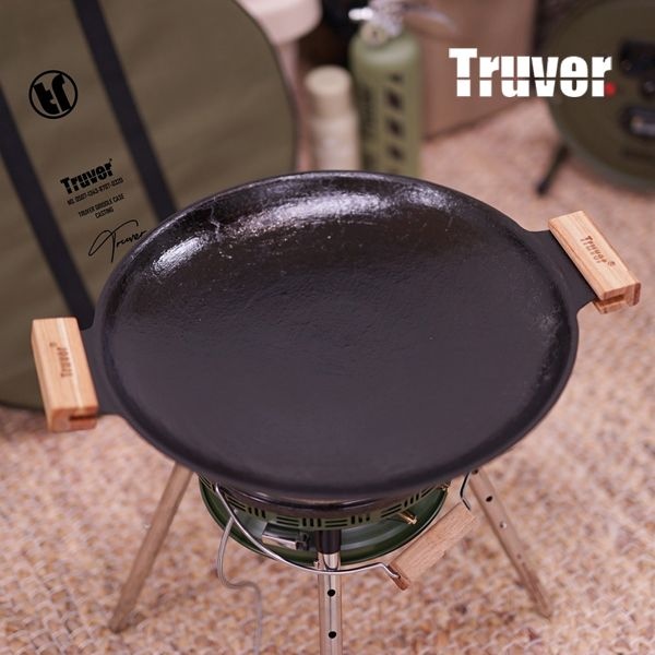트루버 무쇠 그리들 주물 38cm 나무손잡이 바베큐 팬 불판