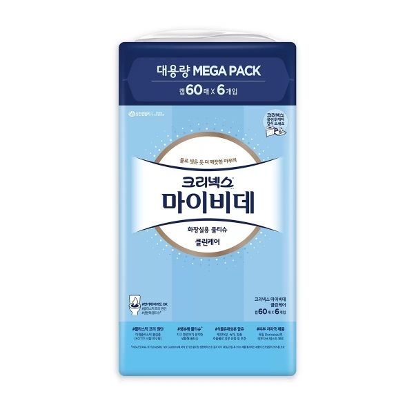 [온누리7%혜택]크리넥스 마이비데 물티슈 60매x6팩 (크리넥스 마이비데 물티슈 60매x6팩 -1개)