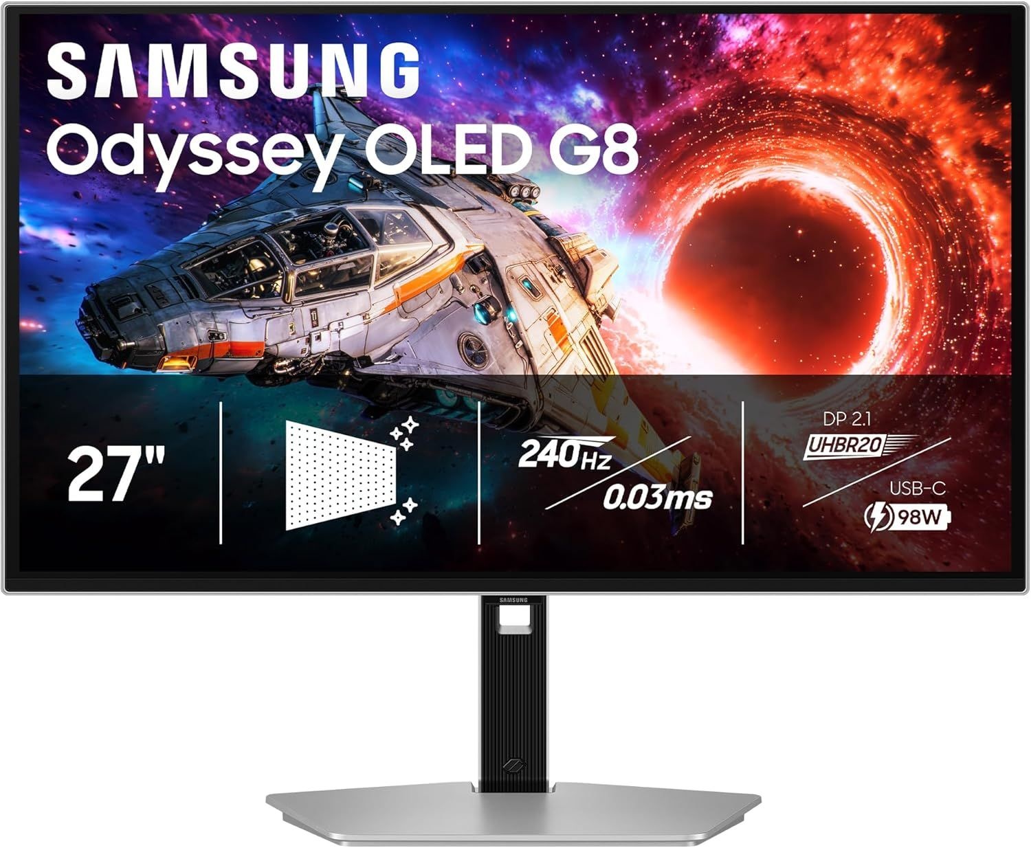 삼성 27인치 오디세이 OLED G8 (G80SH) 게이밍 모니터 - QD-OLED, 4K 해상도, 240Hz, USB-C 96W, DP 2.1, 0.03ms, 글레어 프리,