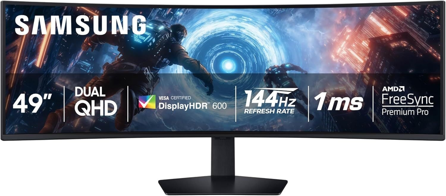 삼성 49인치 오디세이 G9 (G91F) DQHD, 144Hz, 커브드 게이밍 모니터, 울트라 와이드 32:9 화면, 디스플레이 HDR 600, AMD