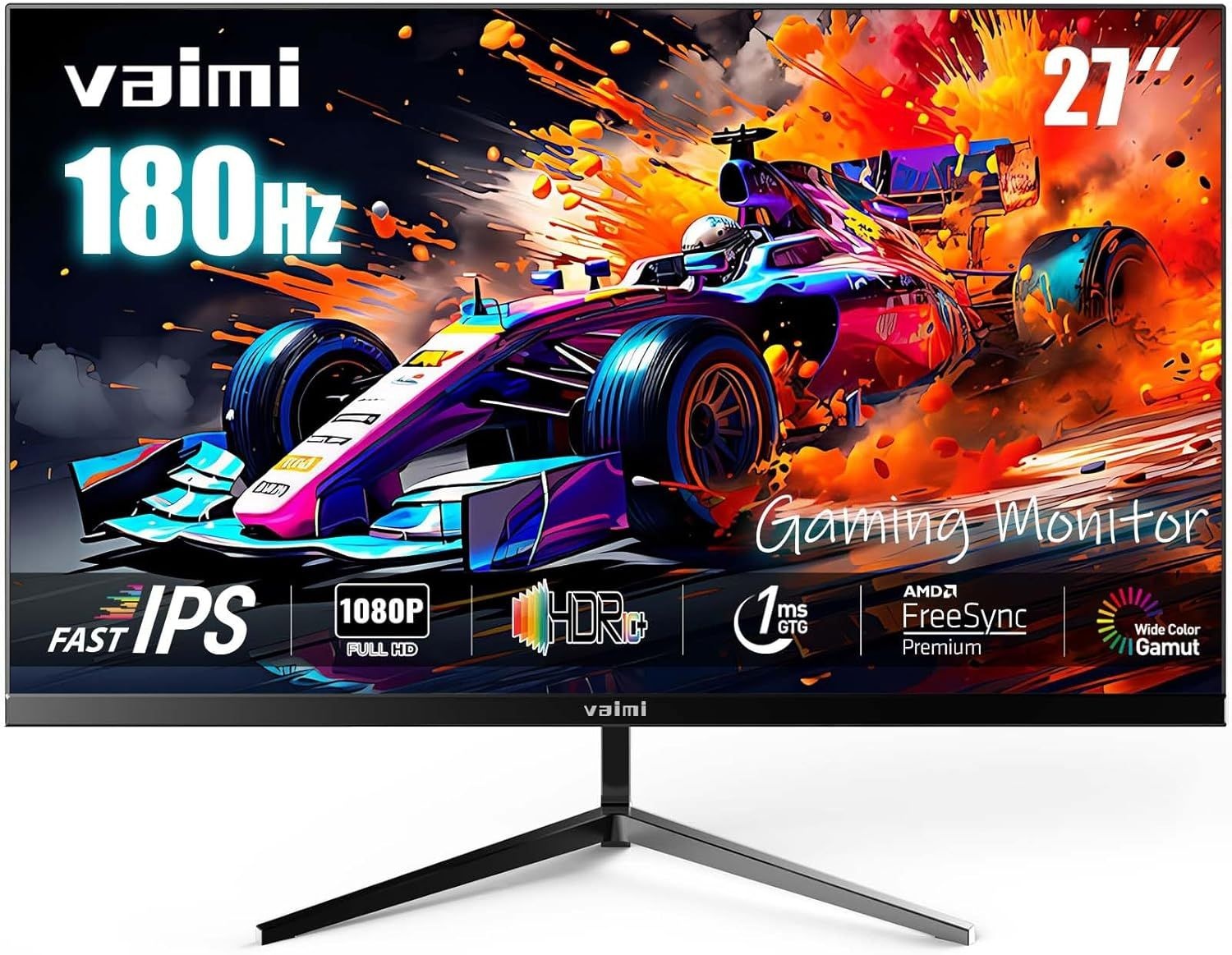 VAIMI 게이밍 모니터, 27인치 180Hz 1ms, FHD 1080P, IPS 컴퓨터 1000:1, 99% sRGB, FPS/RTS, MPRT 1ms|FreeSync|HDR|저블루라이트|HDMI