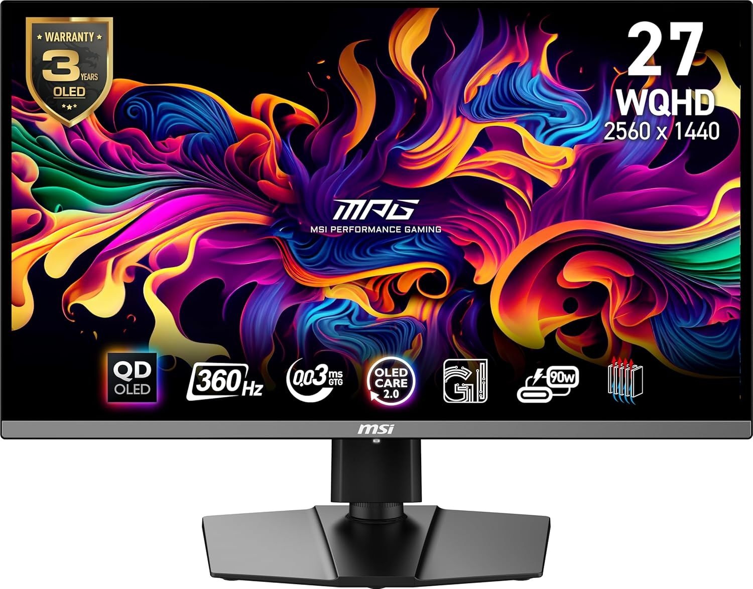 MSI MPG 271QRX QD-OLED, 27 OLED 게이밍 모니터, 2560 x 1440 (QHD), 0.03ms 응답 시간, 360Hz, 트루 블랙 HDR 400, HDMI, DP 포트, USB