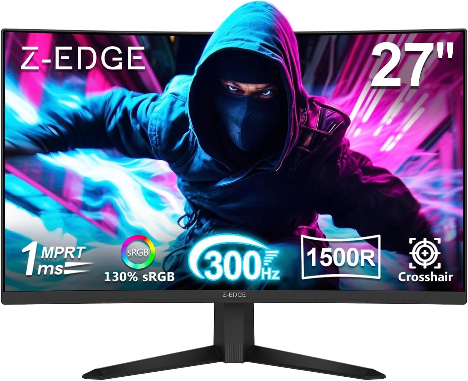 Z-Edge 27인치 커브드 게이밍 모니터, FHD 1080P 300Hz 280Hz 240Hz 모니터 1500R 컴퓨터 MPRT 1ms 프리싱크, 로우 블루 라이트,