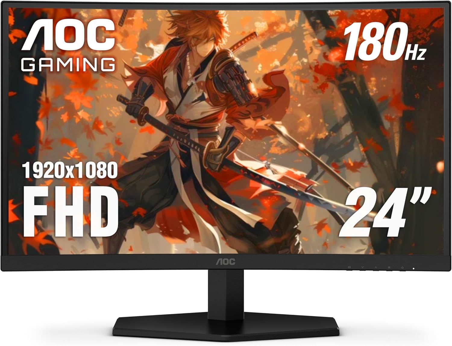 AOC C24G42E 24인치 곡면 1500R 프레임리스 초고속 게이밍 모니터, FHD 1080p, 180Hz 0.5ms MPRT, HDMI 2.0 x2, 디스플레이 포트 x1,