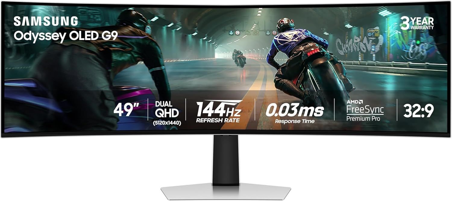 삼성 49인치 오디세이 OLED G9 (G91SD) 듀얼 QHD QD-OLED G-Sync 호환 커브드 게이밍 모니터, 144Hz, 0.03ms, AMD 프리싱크