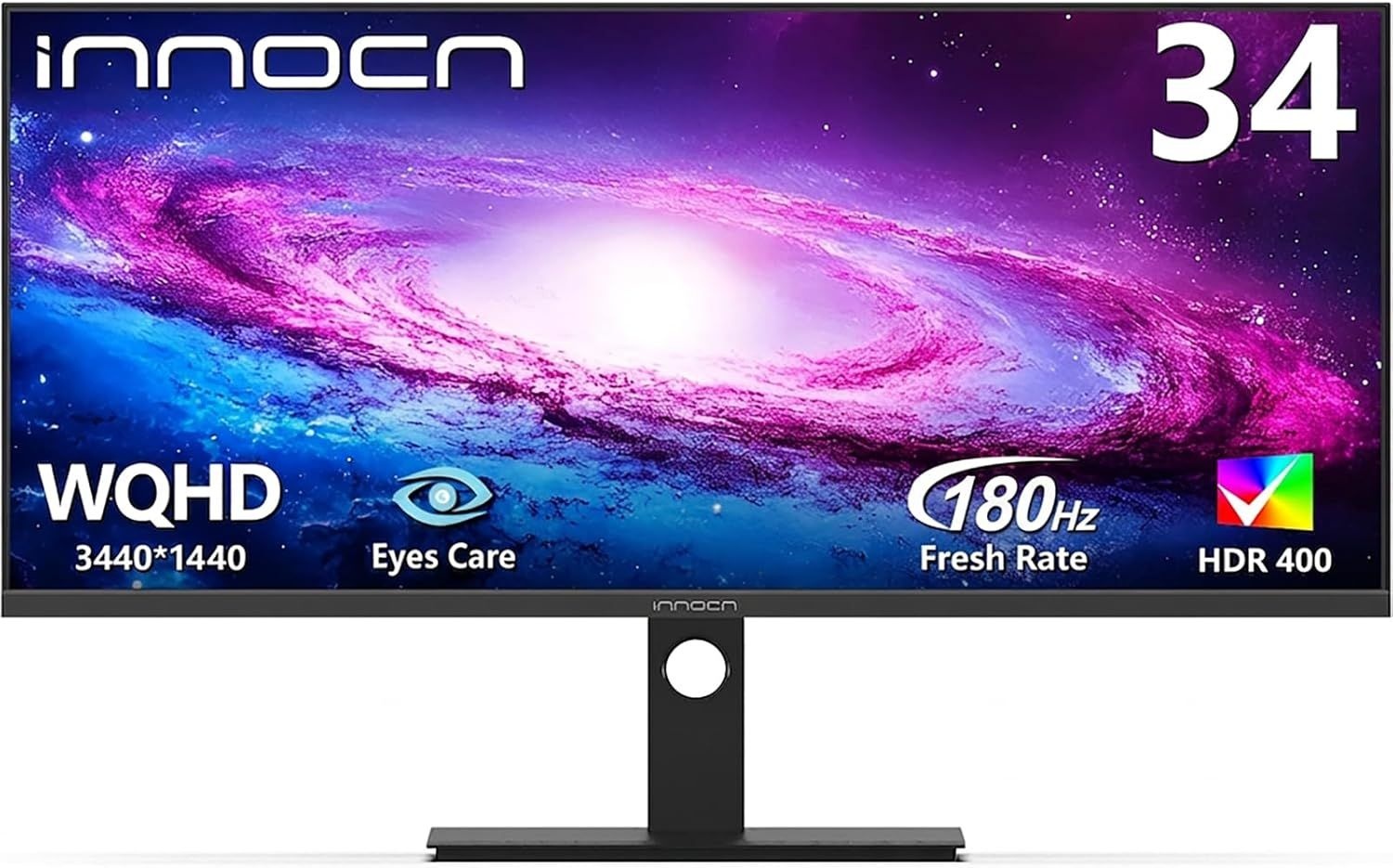 INCONN 34인치 울트라와이드 모니터 WQHD 3440 x 1440P 180Hz IPS PC 적응형 G-SYNC 호환, HDMI, DP, PIP/PBP, 21:9, HDR, MPRT, 내장