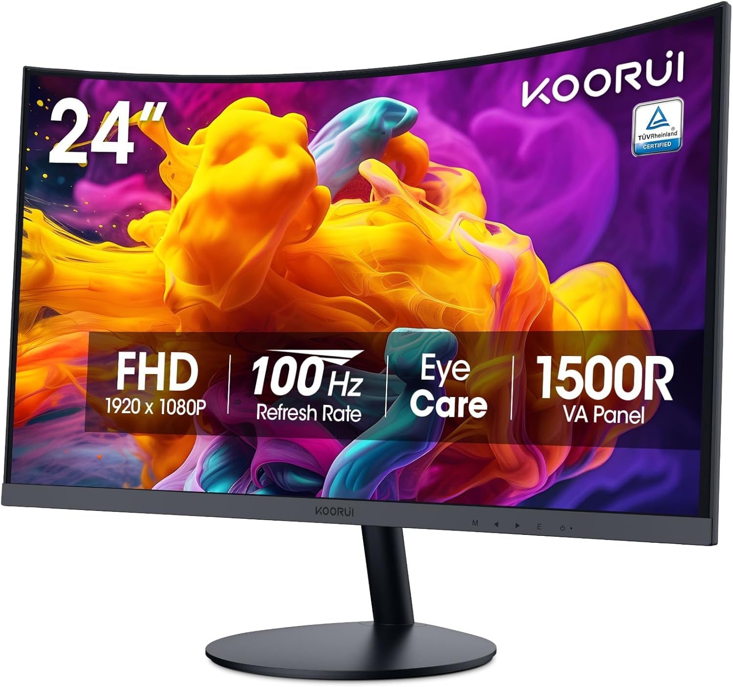 쿠루이 24인치 커브드 모니터, 풀 HD 1080P 컴퓨터 100Hz 1500R PC 화면, TüV 라인랜드 인증, HDMI VGA, 틸트 조정, LCD