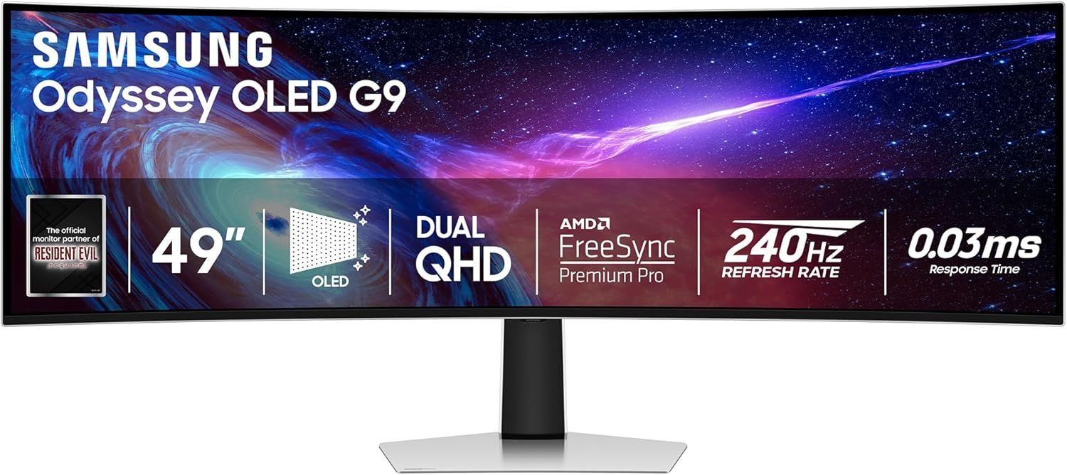 삼성 49인치 오디세이 G93SC 시리즈 커브드 게이밍 모니터, QD-OLED, 240Hz, 0.03ms, DQHD, G-Sync 호환, 프리싱크 프리미엄